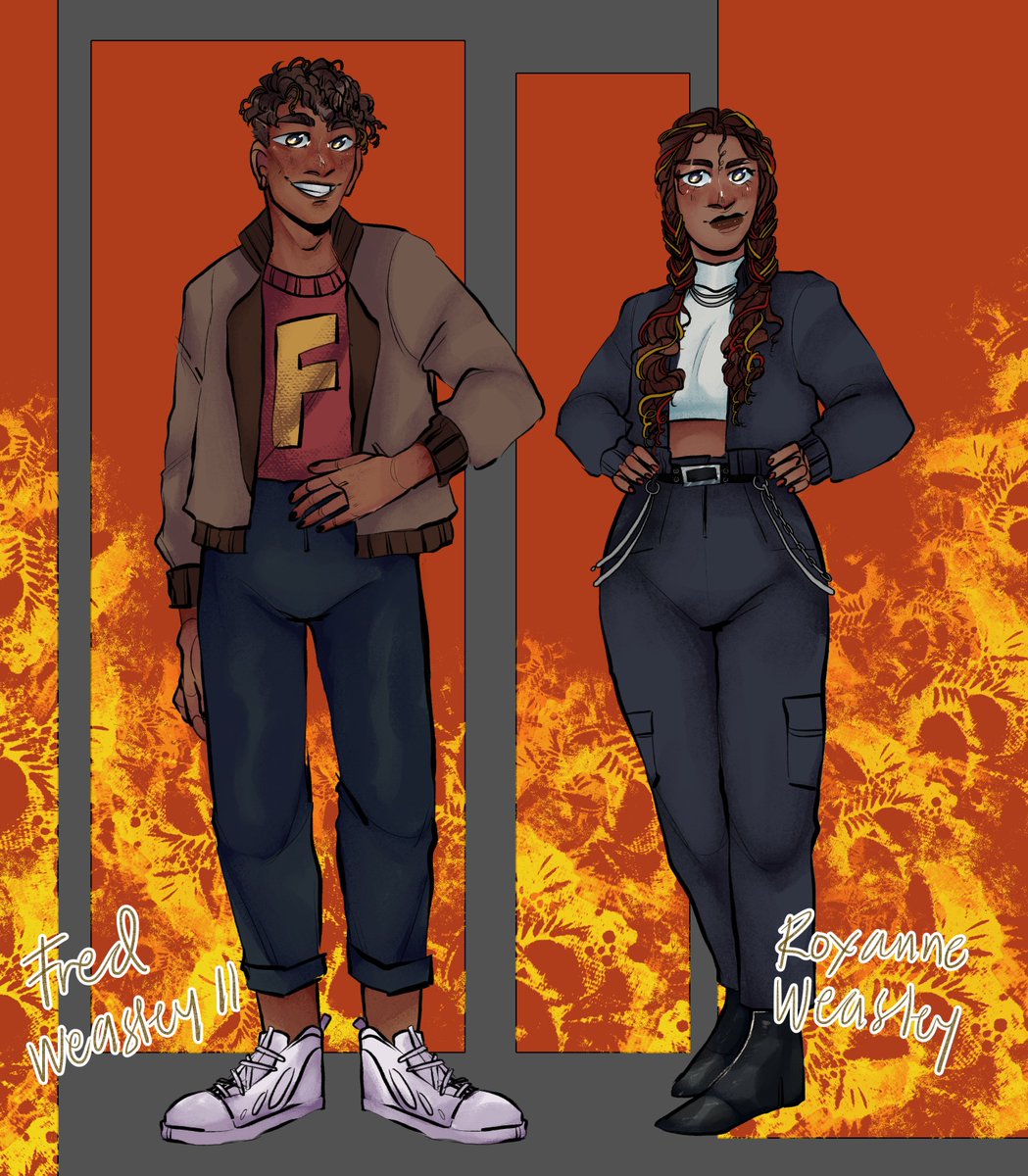 karitonkintsu's tweet photo. wasn't sure which version to post but I decided to do some Harry Potter Next Generation character designs- So this is George and Angelina's kids, Fred II and Roxanne!
#HarryPotter #HPNextGen https://t.co/pedBTvhsiJ