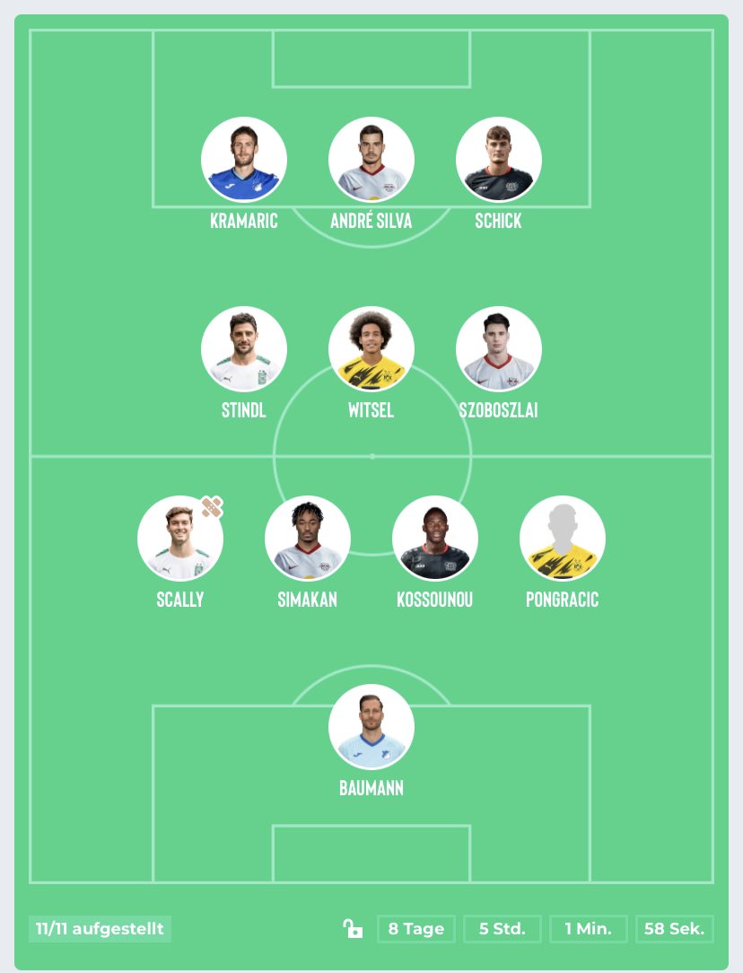 DerMh11's tweet photo. @KICKBASEAPP Tausche vermutlich noch Witsel gegen Jonas Hofmannoder was meint ihr? Budget noch 5mio. #Kickbase #KICKBASE #twitch https://t.co/4wIfElOvj6