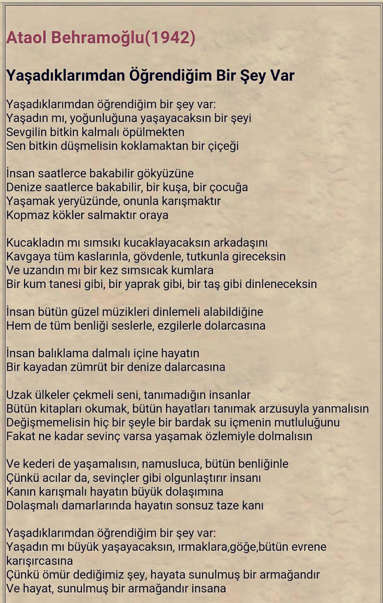 Yaşadıklarımdan öğrendiğim bir şey var:
Yaşadın mı büyük yaşayacaksın... #ataolbehramoglu #sevmek #sevilmek