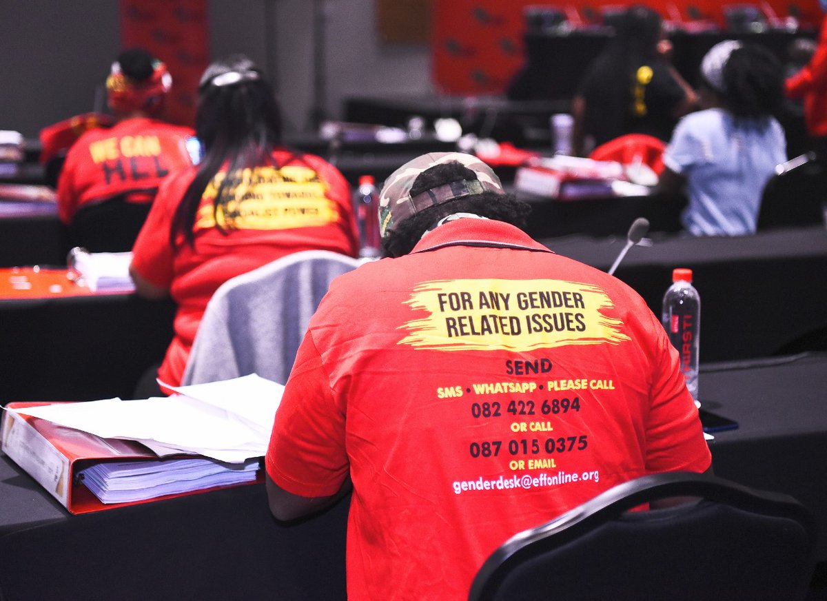 EFFSouthAfrica's tweet photo. [DAY 2]: EFF GBV Help Desk is open 24 hours a day, 7 days a week.

The help desk has effective channels designed to reach all corners of the society.

The desk has managed to assist women with legal advice and other forms of assistance since its establishment. #EFFCCTmeeting https://t.co/GwdTmmgl2C