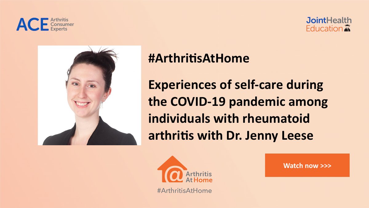 JointHealth™ express - #ArthritisAtHome Episode 90 – Experiences of self-care during the COVID-19 pandemic among individuals w/rheumatoid arthritis. Watch now➡️arthritisathome.jointhealth.org/?p=2697 #ArthritisAwarenessMonth @CherylKoehn @Arthritis_ARC @jen_leese @LLi_1 @VCHArthritis @anetto