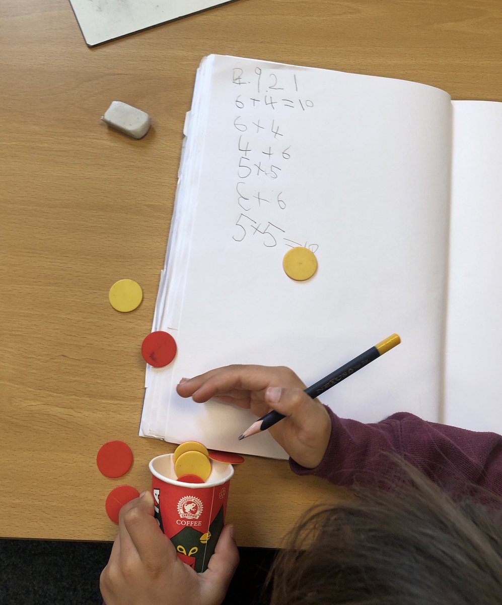 MissCowieTeach's tweet photo. I love using this wee trick for teaching number bonds. Double sided counters and little cups. So simple yet so effective! 🔴🟡 #numberbonds #numeracyandmaths https://t.co/JOFtvFXvpl