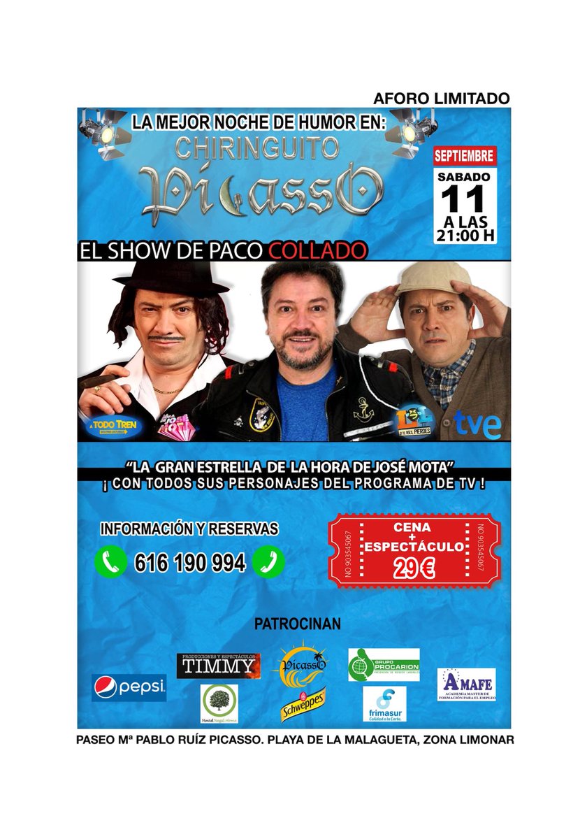 amafeoficial's tweet photo. AMAFE patrocinador oficial del espectáculo del actor e humorista @AberronchoTV 
¡Siempre apoyamos la cultura!
✅ Disfruta de un show de humor único en @PicassoChiringo !🤣🥳😂
#cultura #Cursos #formación #auxiliardental #auxiliardeveterinaria #peluqueriacanina #geriatria https://t.co/FtlTO62sfx