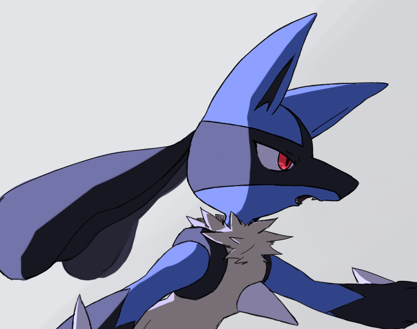 lucario solo pokemon (creature) furry open mouth red eyes spikes from side  illustration images