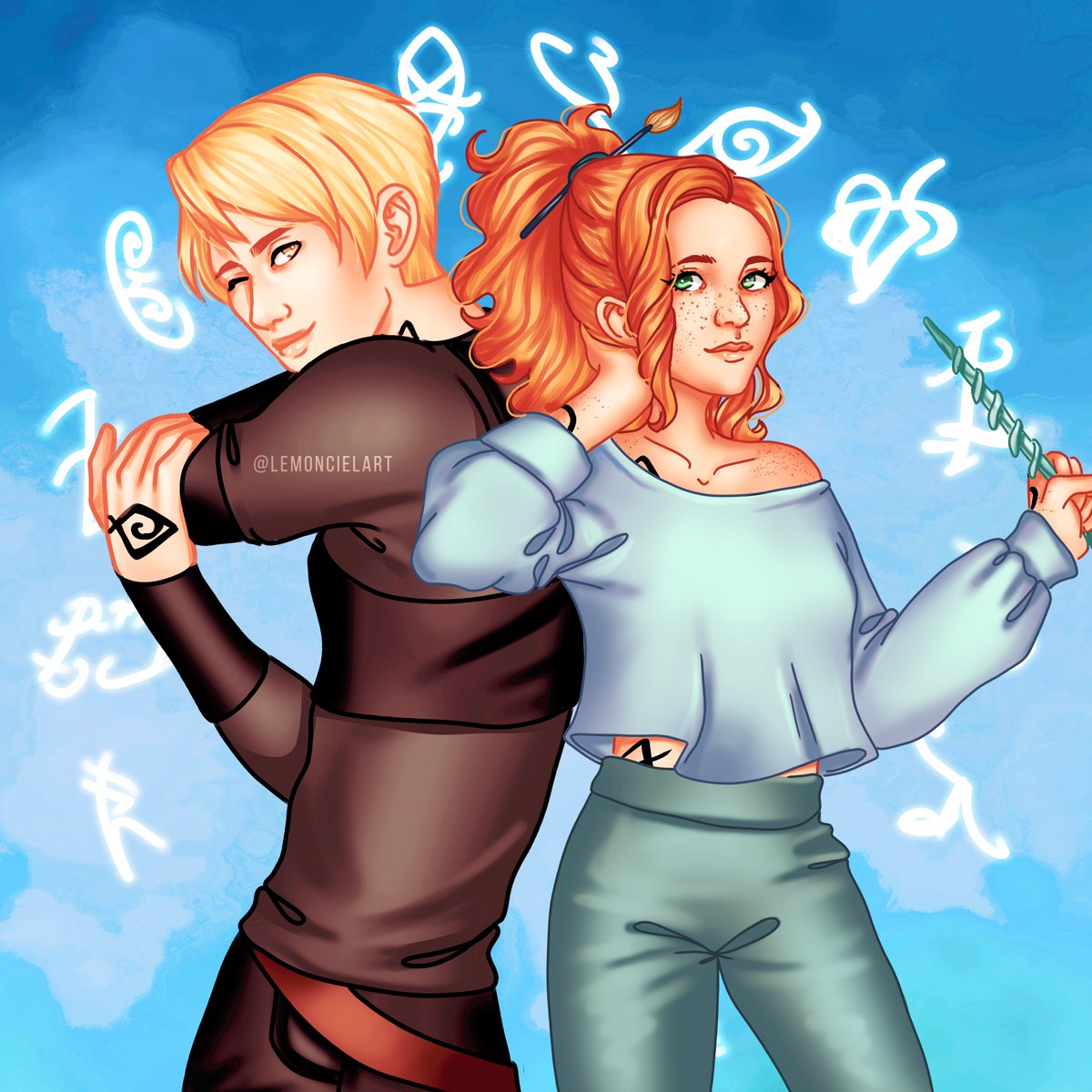 LemoncielArt's tweet image. Clary Fairchild and Jace Herondale from Shadowhunters by @cassieclare