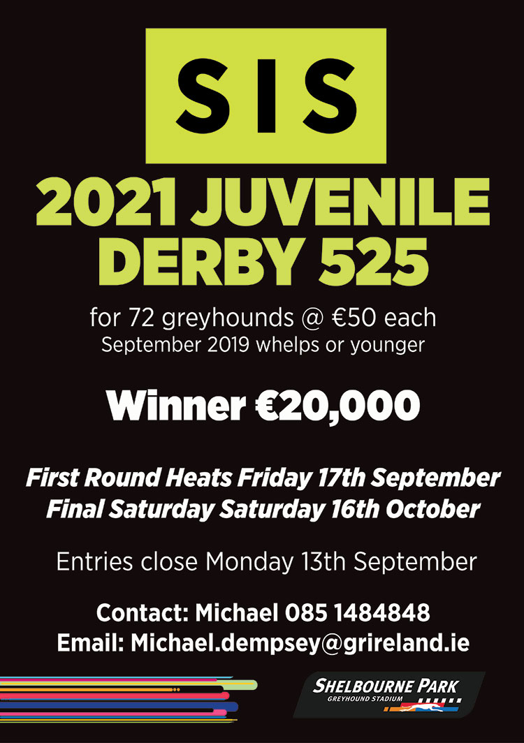 The 2021 @SIS_SportsInfo Juvenile Derby is just around the corner!

Entries are now being accepted for Sept 2019 whelps or younger. 

#GoGreyhoundRacing #ThisRunDeep #JuvenileDerby