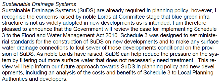 Daniel Johns (@danielj88) on Twitter photo Lord <a href="/ZacGoldsmith/">Zac Goldsmith</a> confirms in letter to Lords ahead of #EnvironmentBill Report stage that Govt will review whether to finally commence Schedule 3 of #FWMA to ensure good quality #SuDS in new development.
Would be a hugely positive and welcome move. Lord <a href="/ZacGoldsmith/">Zac Goldsmith</a> confirms in letter to Lords ahead of #EnvironmentBill Report stage that Govt will review whether to finally commence Schedule 3 of #FWMA to ensure good quality #SuDS in new development.
Would be a hugely positive and welcome move.