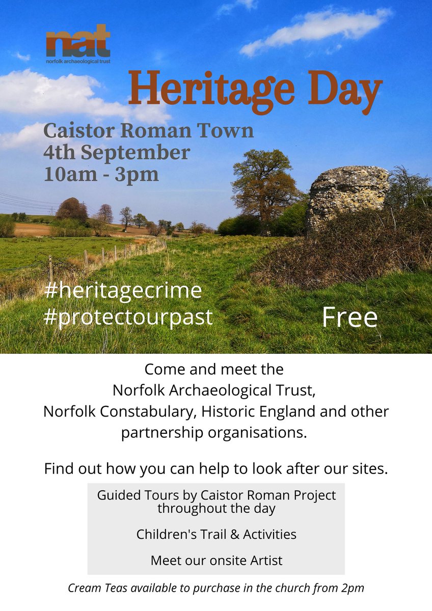NorfArchTrust's tweet photo. Tomorrow - #free #Heritage Day 10-3 at Caistor #Roman Town nr #Norwich with @NorfolkPolice @HistoricEngland & other partners - learn how to #protectourpast #Norfolk #heritagecrime #familyday #thingstodoinNorfolk #history #Archaeology https://t.co/HRXM5QRswW