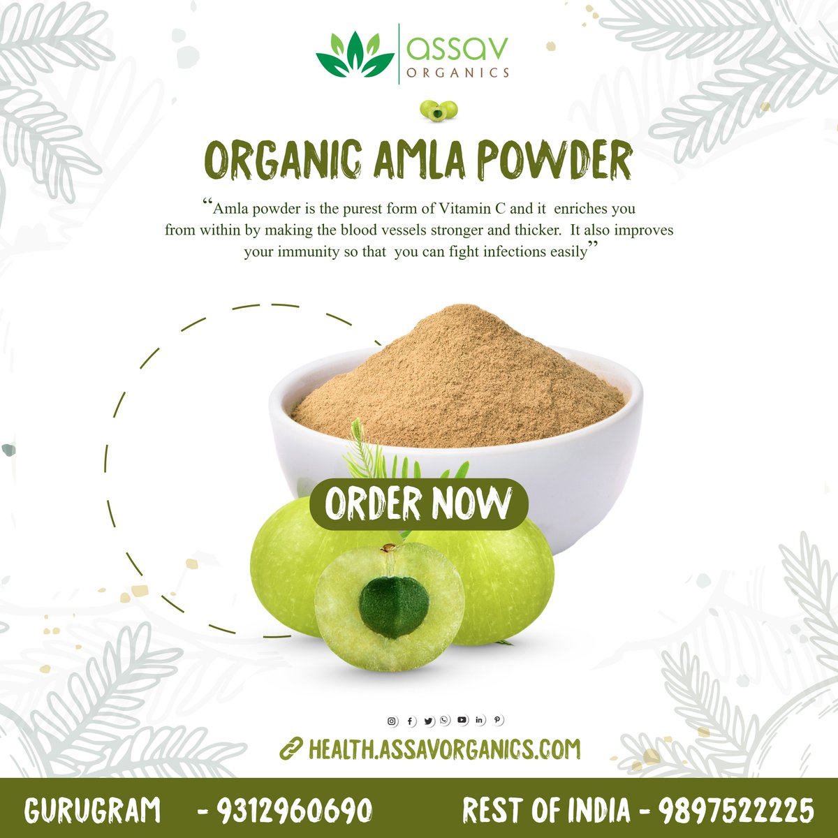 AssavOrganics's tweet image. Indian gooseberry, amla, is undoubtedly a powerhouse of nutrients. It is sweet, sour, pungent and bitter flavors. tinyurl.com/nvfzk3zn
Gurugram 9312960690 Rest of India 9897522225
#assavorganics #aamlapowder #organicamlapowder #assavamlapowder #healthyfood #healthydiet