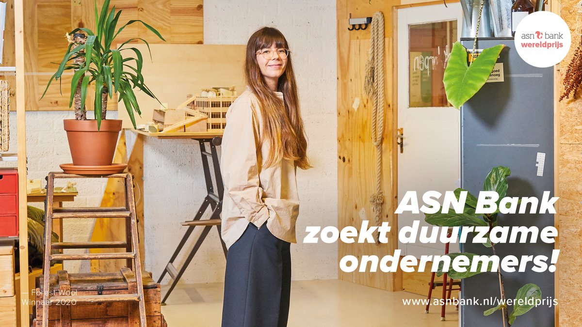 ‘De ASN Bank Wereldprijs is een uitdagende competitie voor startende duurzame ondernemers. Deelnemers maken kans op coaching, training, publiciteit én startkapitaal.’ Inschrijven kan tot en met vrijdag 10 september 17.00u. #ASNWereldprijs Schrijf je in:
voordewereldvanmorgen.nl/aanmelden