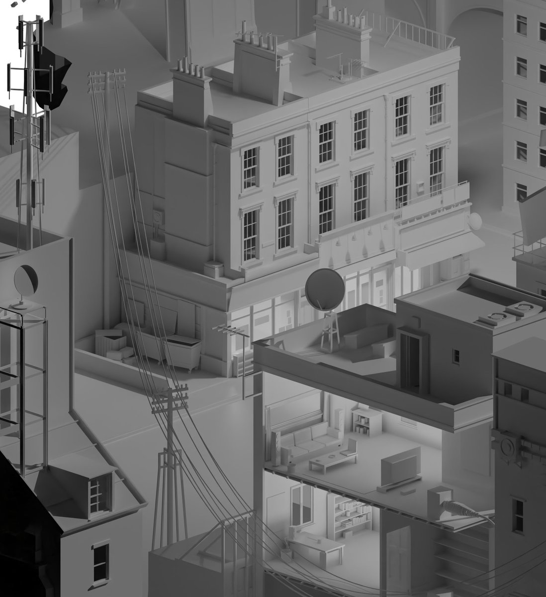 DougJohnMiller's tweet image. Street Scene. Clay Render... (always a satisfying stage of a project...)