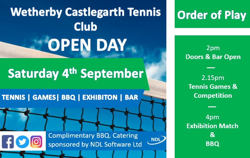 wetherbyltc's tweet image. Looking forward to an afternoon of tennis for our open day tomorrow! Timings below 😃