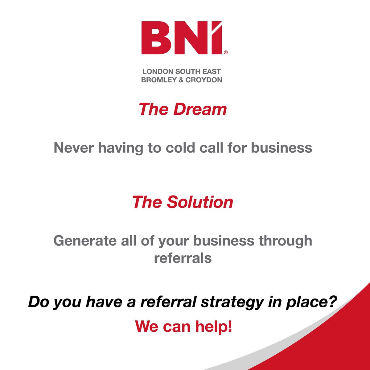 So many of our members are living the “dream”. Referrals are a better way of doing business!
#BNI #BNILSE #BNIisBetter #Business #SmallBusiness #SME #GiversGain #networking #referrals