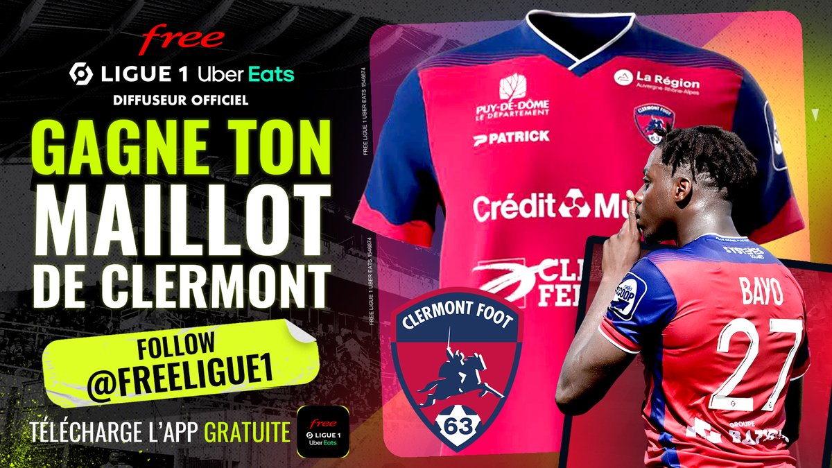 FreeFoot's tweet image. [#JeuConcours 🎁] Un nouveau partenariat et déjà de quoi vous régaler !

Jusqu'à la rencontre #PSGCF63 samedi pro, on vous fait gagner un maillot du @ClermontFoot floqué du meilleur buteur de la Ligue 1 : Mohamed Bayo 🎯

Pour participer :
👉 RT le tweet
👉 Follow @FreeLigue1