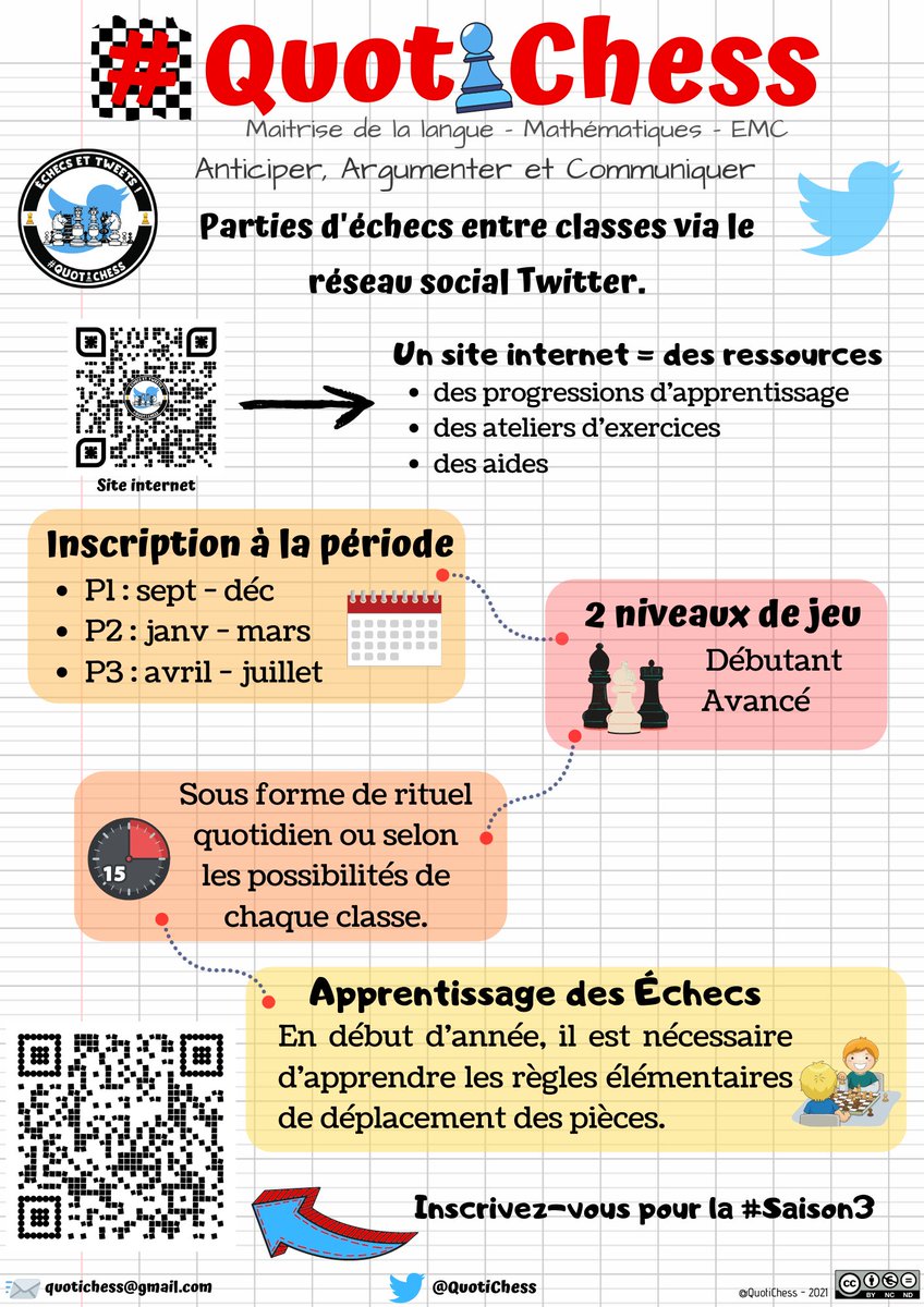 QuotiChess's tweet photo. ⏰ Dernière ligne droite pour une participation à la P1 du projet #QuotiChess. La clôture des inscriptions aura lieu demain samedi 04/09 à 12h.

📝Si vous souhaitez rejoindre les 32 classes déjà inscrites c'est par ici ⤵️
https://t.co/TwdzlUvW3J

#TeamPE #Échecs #Chess ♟️ https://t.co/bjRvqN0KCB
