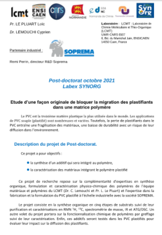 CarnotI2C's tweet photo. Post Doc Opportunity in Caen !
Une #offredemploi pour un #postdoc en #chimie des #polymeres au sein du Labex SynOrg à Caen

#postdoctoral position in #polymer #science within Labex SynOrg in Caen https://t.co/WMegOvDEK7