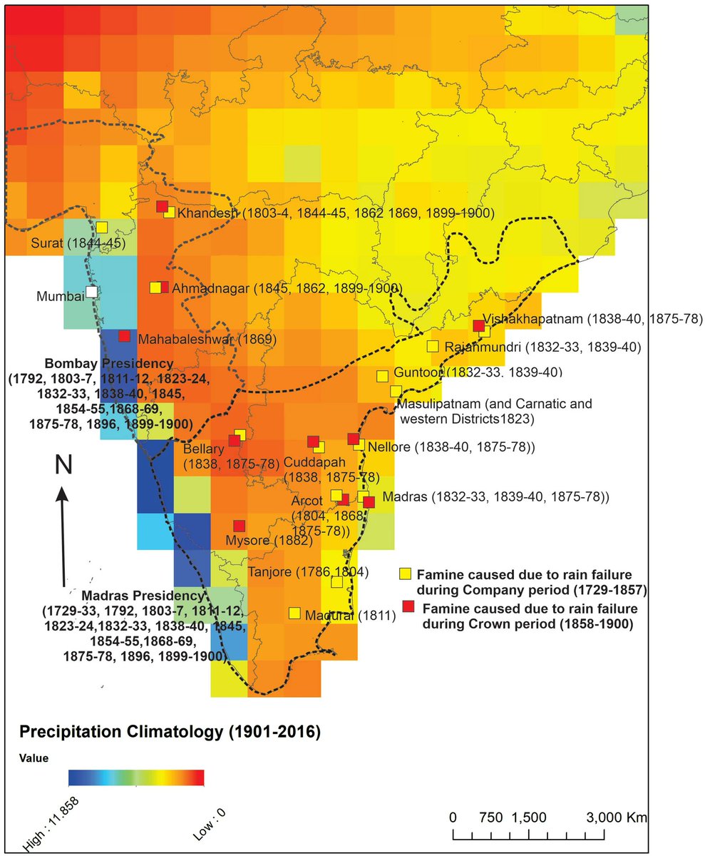 An interesting study digging through British archives finds that small regional rainfall reductions (and not severe deficits) resulted in regional famines during the colonial era in India (1729–1947).
Link to the study: nature.com/articles/s4159…