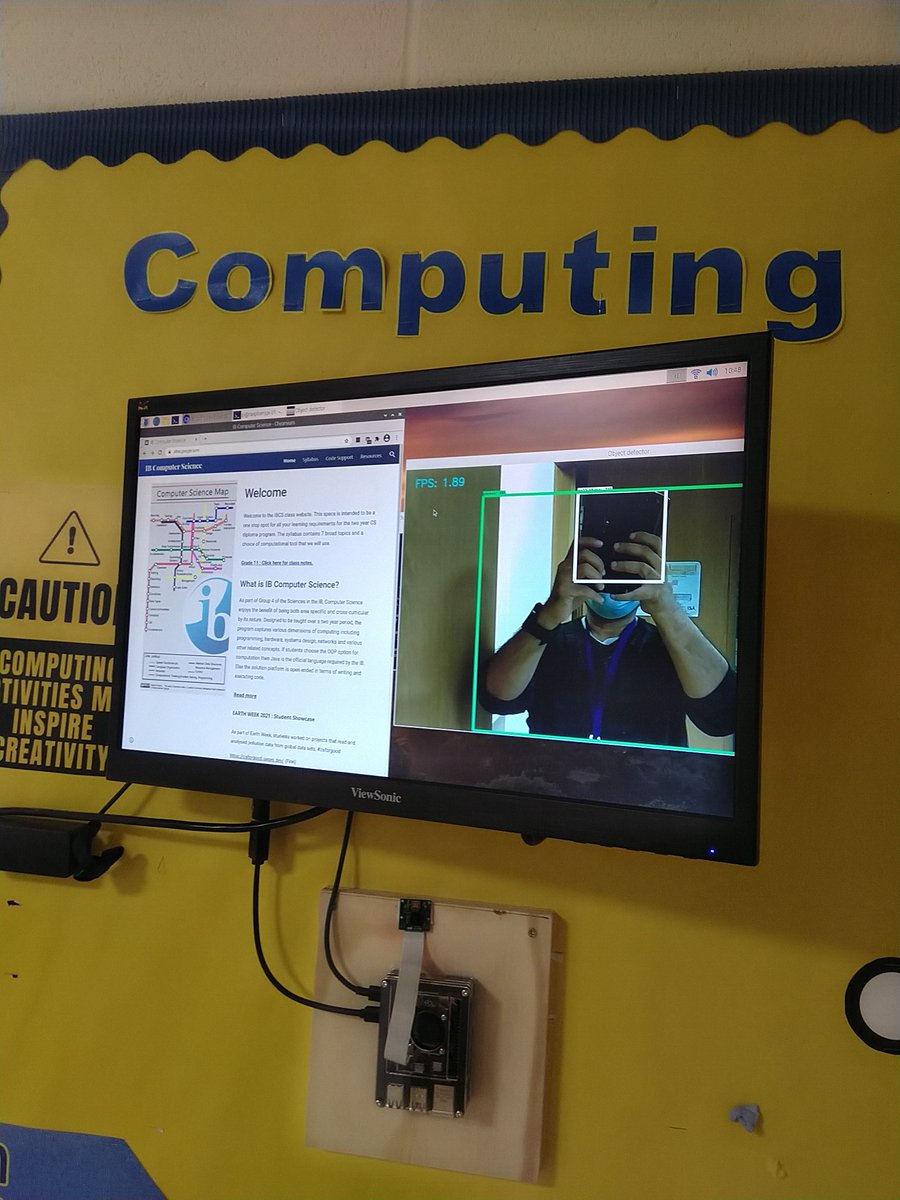 skrish2017's tweet image. Another interesting setup by @finnlestrange outside the classroom. A person recognition program hooked up to a @Raspberry_Pi. Quite the growing attraction in the corridors! 

#edchat #edtech #isaLearning