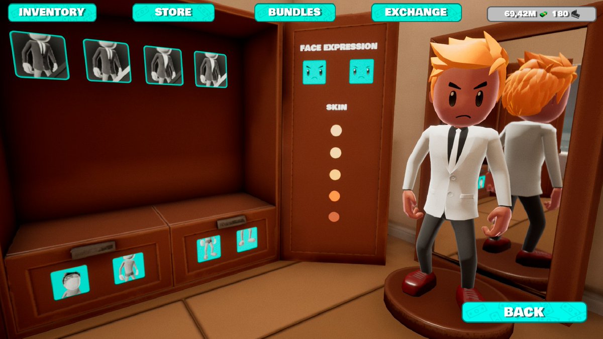 FestucsInt's tweet photo. Once you get your accessories in the store, you will be able to equip them in your inventory and choose different faces and skin colors. If you play the test, you will have two different types of costumes available, with two colors each!

#IndieGame #Indie #Unreal #UE4 #Videogame https://t.co/NUgfGNhsRp