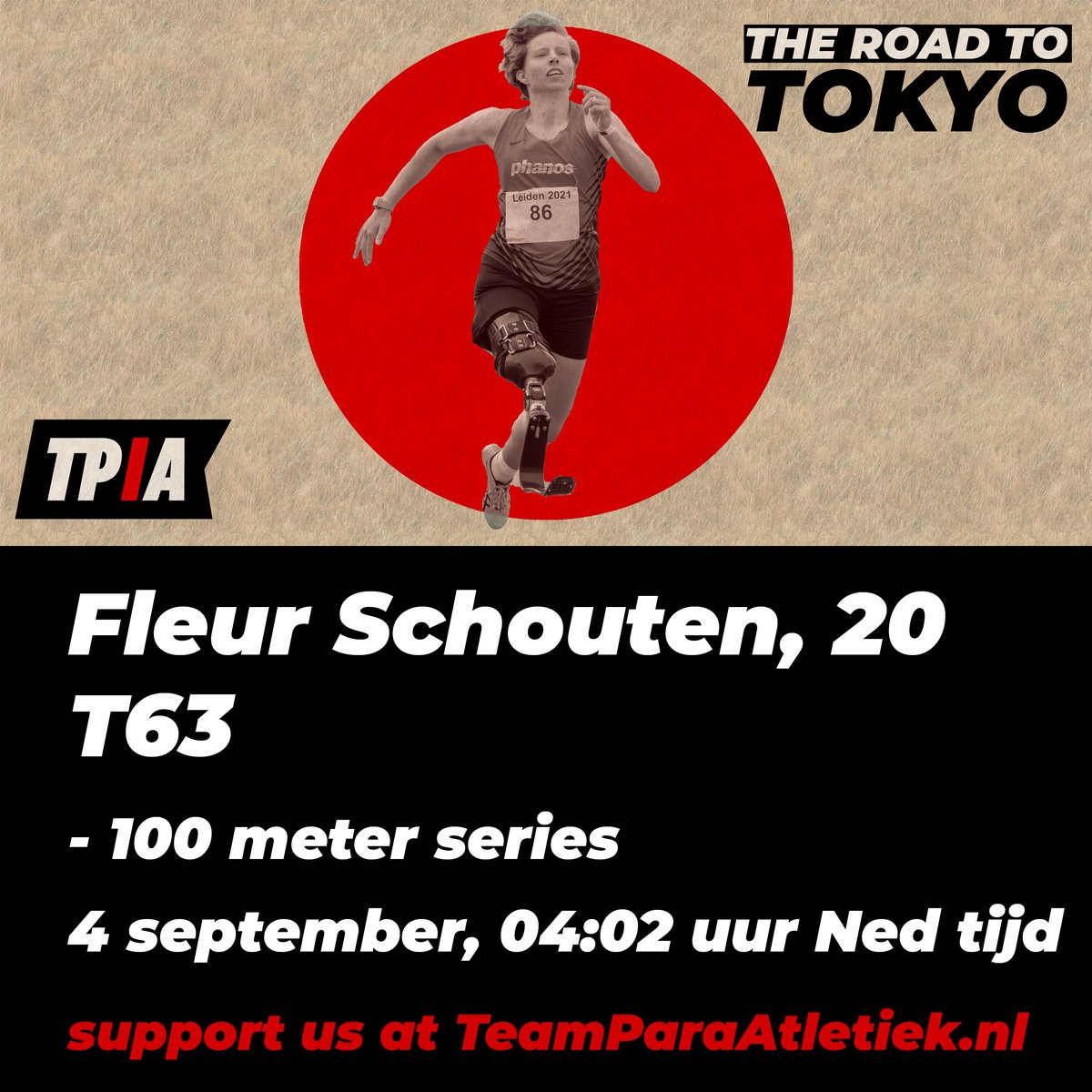 Fleur Schouten gaat knallen op de 100m. Zet hem op Fleur!
#para #paraathlete #paraathletics #parasport #paralympics #paralympic #paralympicgames #paralympics2020 #paralympics2020tokyo #tokyo2020 #tokyo202one #tokyoparalympics #teamparaatletiek <a href="/NOSsport/">NOS Sport</a> <a href="/teamnl/">TeamNL</a>