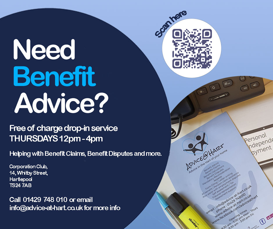 Need benefit advice? Our weekly drop-in takes place on Thursdays between 12pm - 4pm at the Corporation Club (Whitby St Hartlepool)
#BenefitAdvice #HelpingHartlepool #DropIn #SupportService #Teesside #Hartlepool