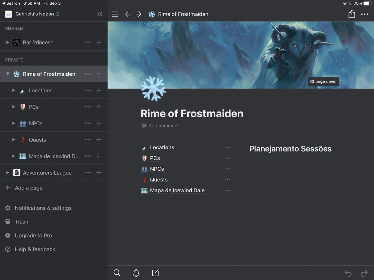 tomoegabi's tweet photo. Re-Organizei meu jogo todo de Rime no #notion olha que lindeza...
#RimeoftheFrostmaiden #DnD #ttrpg #DMnotes #RPGprep #BehindtheShield
Nunca mais perco o nome do NPC novamente! Eh minha maior dificuldade...
Como vcs organizam suas campanhas?
A seguir: #notetaking https://t.co/sq4bYatrUa