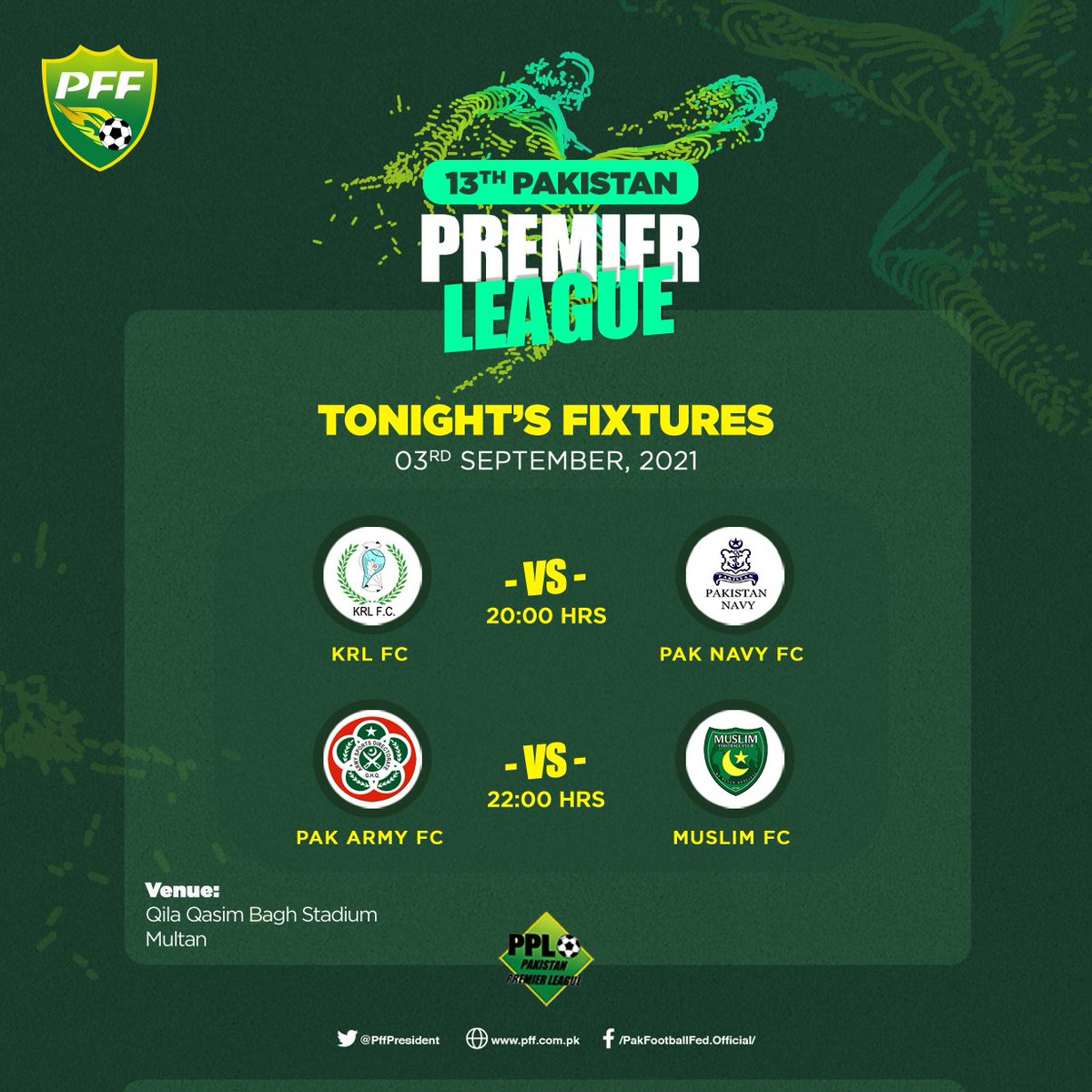 PakistanFF's tweet photo. We’ve got 2 enthralling games of football with these 4 teams! It all kicks off at 8pm! Any predictions? https://t.co/6ncUfS6Zez