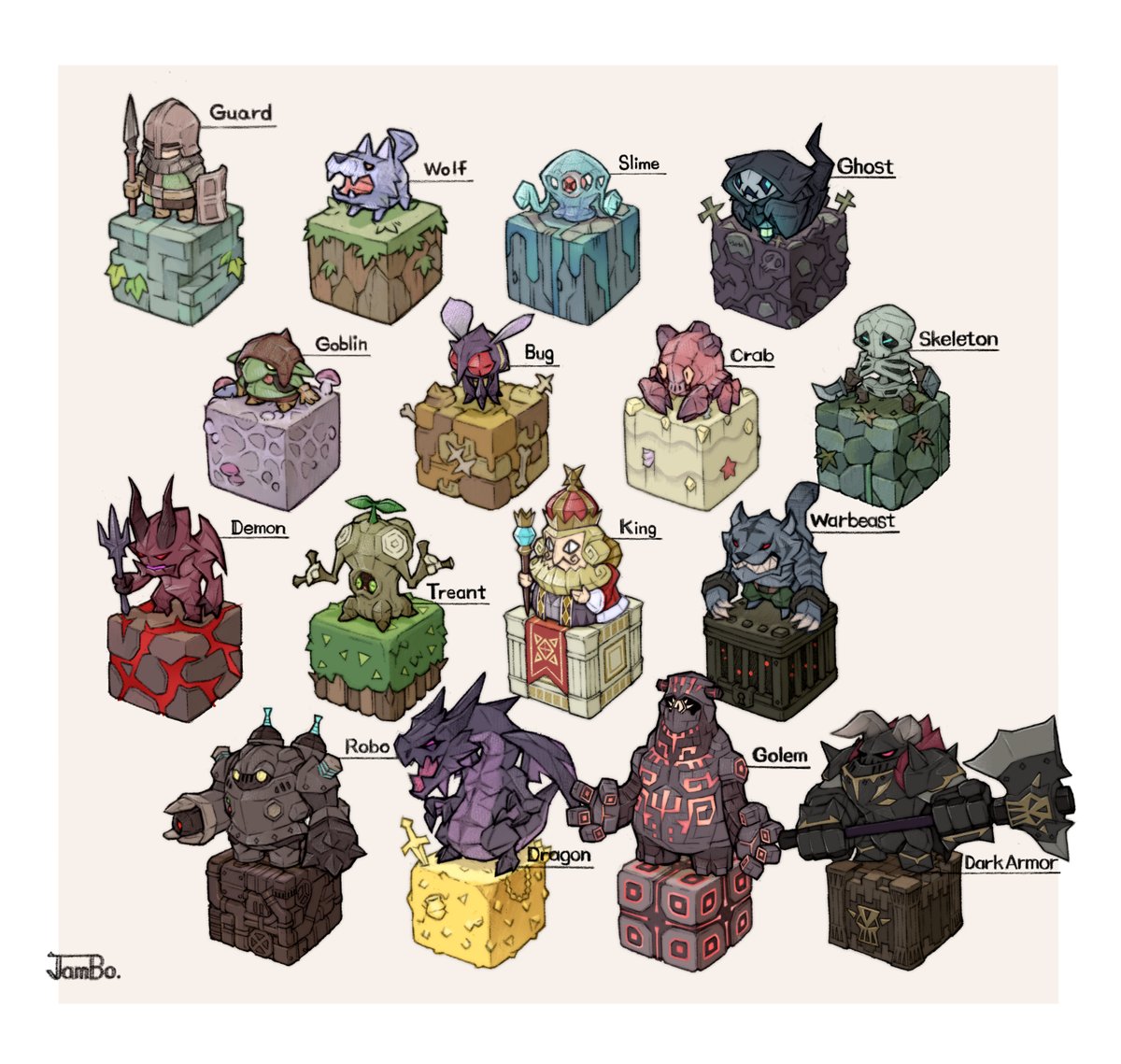 「Cube_Golem and Dark Armor 」|JamBoのイラスト