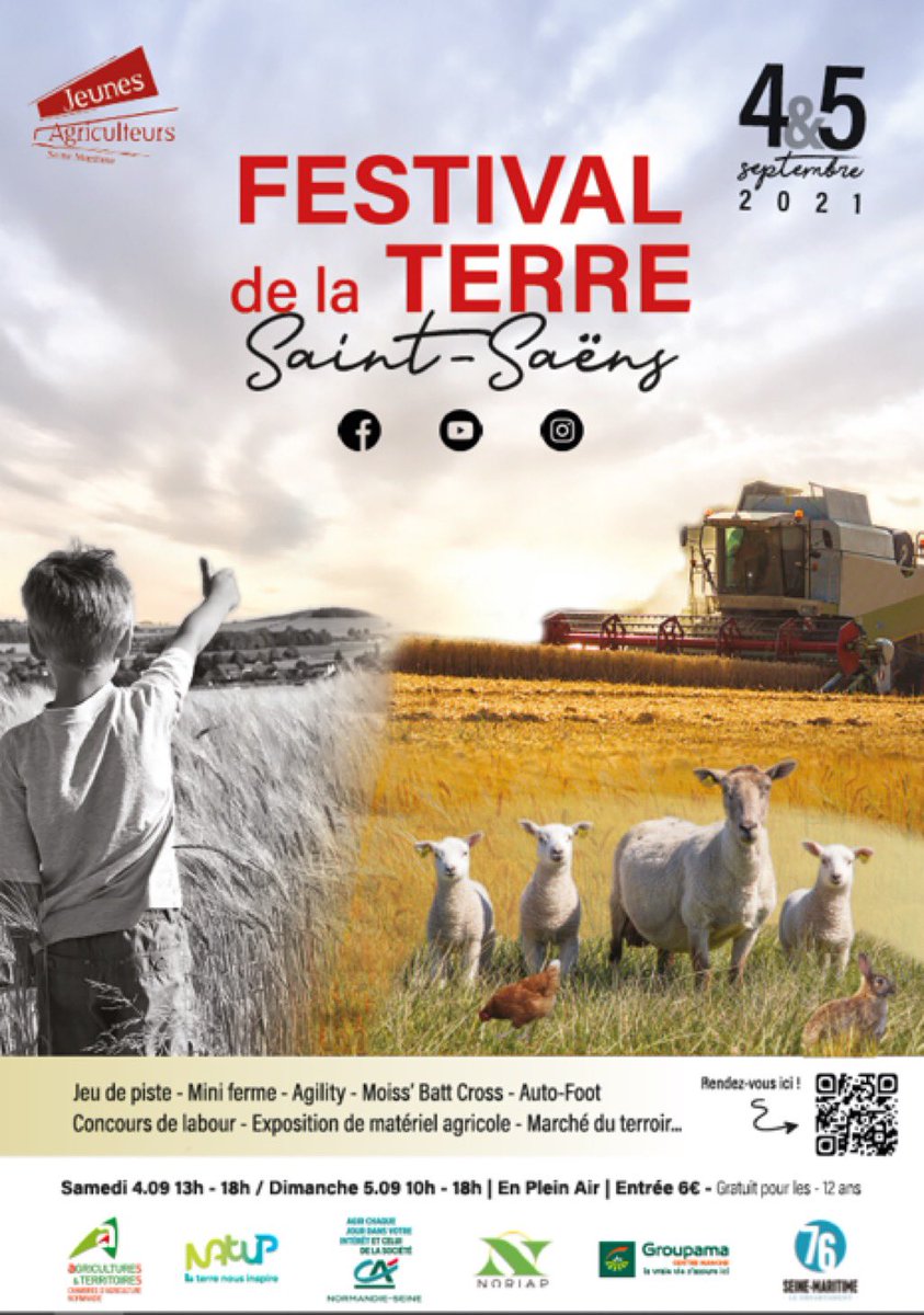 A la veille du Festival de la Terre des <a href="/Jeunesagri76/">JeunesAgriculteurs76</a> à Saint-Saëns. <a href="/CANSeine/">Crédit Agricole Normandie-Seine</a> est fier d’accompagner ce traditionnel événement qui met en avant la belle agriculture de notre #territoire.
Nombreuses animations au 📅, savoir-faire, produits locaux à découvrir.
#agriculture #Labour