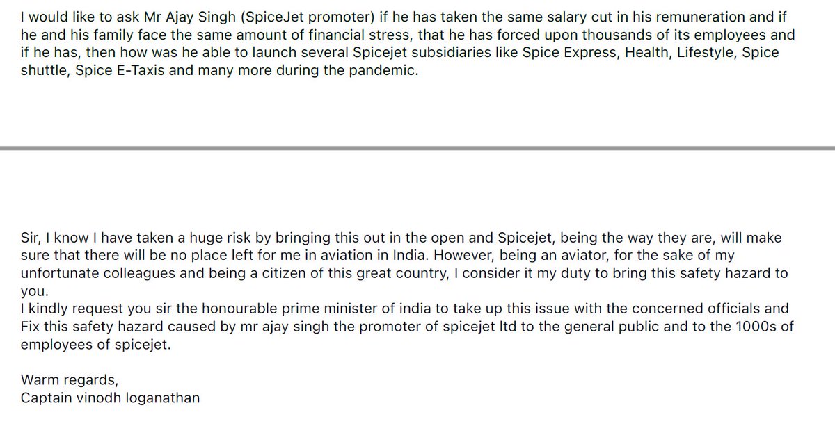 prasanto's tweet photo. Safety, salary issues at SpiceJet flagged by ex-employee pilot Vinodh Loganathan in letter to PM Modi: says "a financially stressed crew is a flight safety threat, and as they are not in the right state of mind, a crash can happen anytime"
https://t.co/82xz2YBeV5 https://t.co/96TUQJRYdm