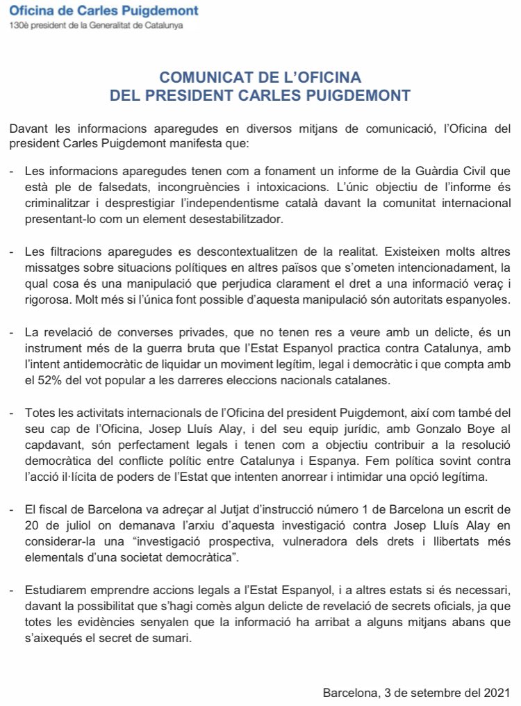 josepalay's tweet photo. Comunicat de l’Oficina del President Carles Puigdemont @KRLS en relació a les informacions aparegudes en diversos mitjans de comunicació sobre les relacions amb Rússia. https://t.co/c5Pd5rnUsn