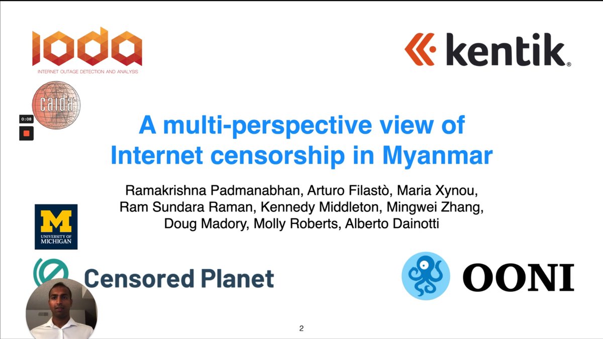 Here is the video of our recent presentation on "A multi-perspective view of #Internet #censorship in #Myanmar", at the #ACM #SIGCOMM #FOCI workshop.

youtu.be/ABcswfBO2RY