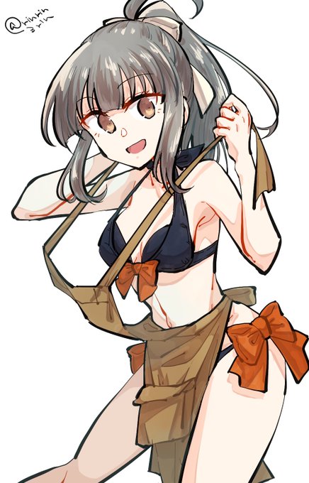 艦これらくがき。水着夕張ちゃん、工廠入る時は水着の上から作業用エプロンつけてほしい 