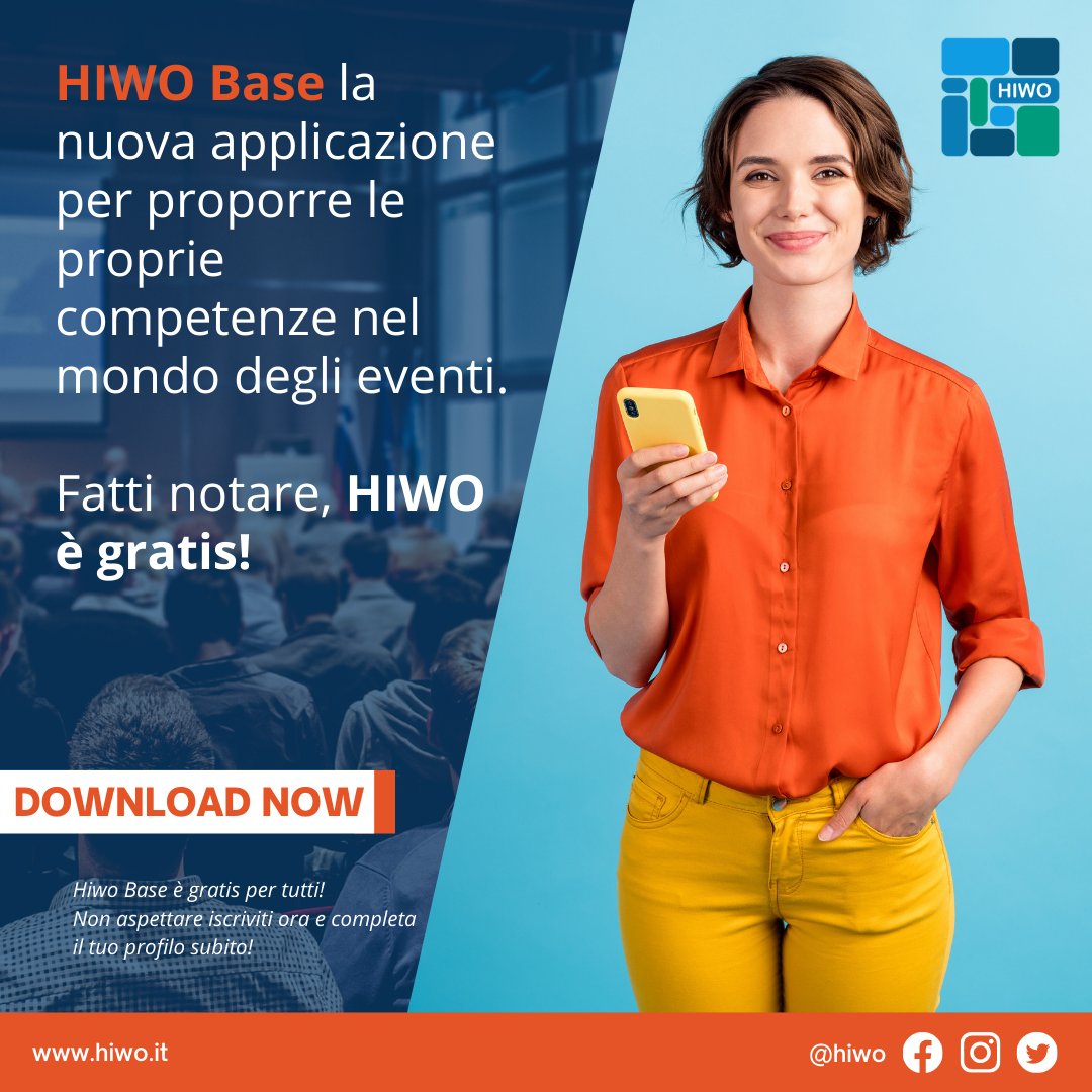 AppHiwo's tweet photo. Hiwo è la prima app che ti aiuta a trovare o proporre @lavoro nel mondo degli eventi. 
Hai una @agenzia o un @service, organizzi @eventi, crea le tue produzioni e cerca collaboratori in modo semplice e veloce. 
https://t.co/aX8tlyoqKf https://t.co/hgyEJOzXWY