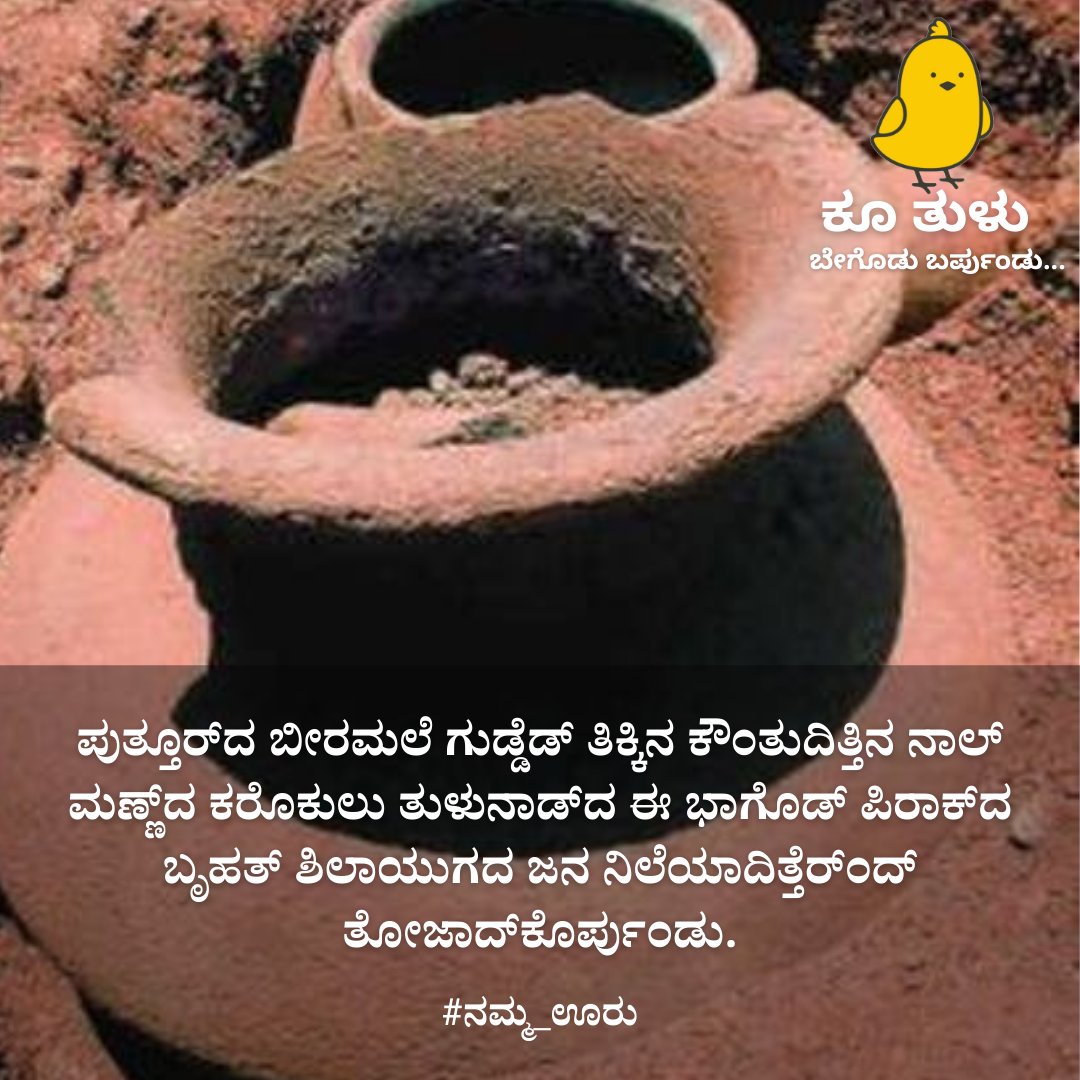 KooTulu's tweet photo. ಪುತ್ತೂರ್‌ದ ಬೀರಮಲೆ ಗುಡ್ಡೆಡ್ ತಿಕ್ಕಿನ ಕೌಂತುದಿತ್ತಿನ ನಾಲ್ ಮಣ್ಣ್‌ದ ಕರೊಕುಲು ತುಳುನಾಡ್‌ದ ಈ ಭಾಗೊಡ್ ಪಿರಾಕ್‌ದ ಬೃಹತ್ ಶಿಲಾಯುಗದ ಜನ ನಿಲೆಯಾದಿತ್ತೆರ್ಂದ್ ತೋಜಾದ್‌ಕೊರ್ಪುಂಡು.
#ನಮ್ಮ_ಊರು
#KooInTulu https://t.co/Q24Q2LCeZR
