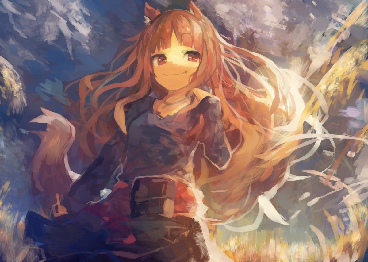 holo 1girl animal ears solo wolf ears long hair wolf girl tail  illustration images