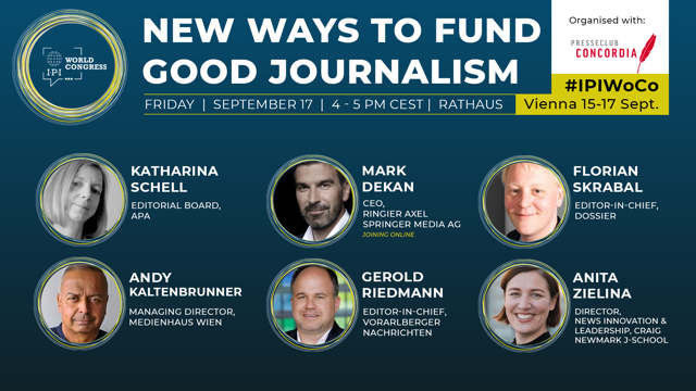Qualitätsjournalismus ist teuer. Wie man ihn nachhaltig finanzieren kann, diskutieren wir am Concordia-Panel des #IPIWoCo. Wir freuen uns darauf!

📅 17.9. um 16h im Wiener Rathaus. 
🎫 Tickets (gratis für unsere Mitglieder): eventbrite.co.uk/e/2021-ipi-wor…