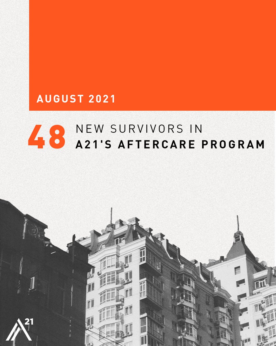 a21_uk's tweet photo. A21 welcomed 47 new survivors into our care in August. We are committed to the restoration of these courageous survivors by supporting them with holistic aftercare services: a safe place to sleep and heal, medical and psychological treatment, and access to education. https://t.co/sZwLyqoIGM