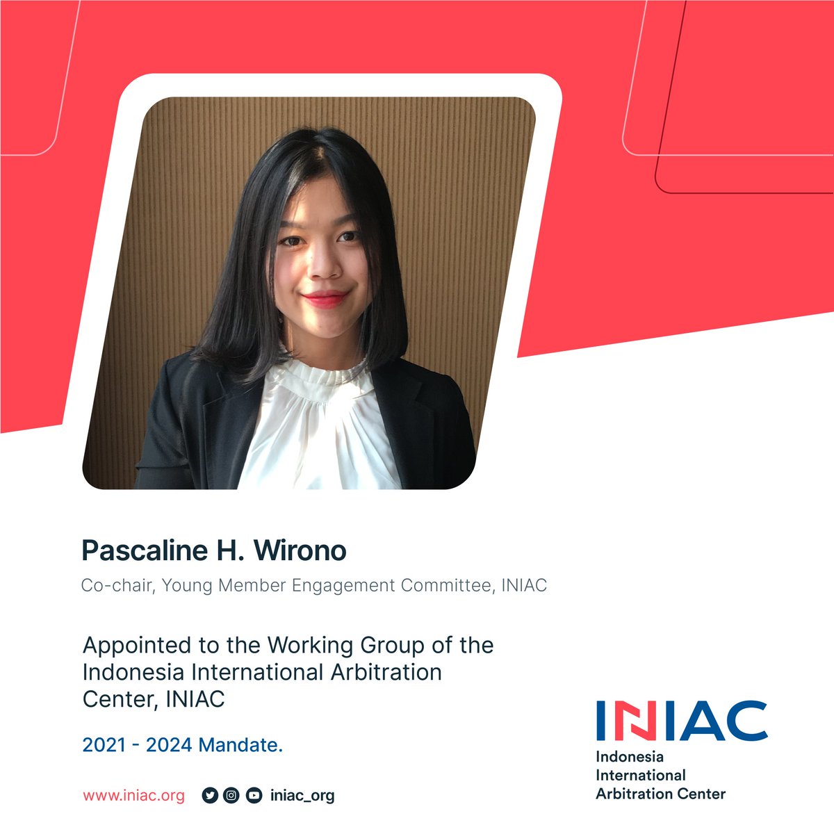 iniac_org's tweet photo. Still on today's episode of INIAC 'Meet and Greet' we feature another member of the Working Group, Pascaline Heidy Wirono. Pascaline is the Co-chair of the Young Member Engagement Committee at INIAC. She is an associate at Arif Edison International Lawyer. https://t.co/Ic0vmfezdS