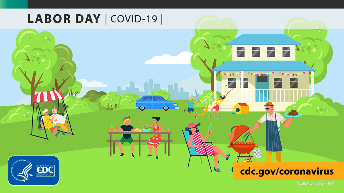 Celebrate this #LaborDay safely. Get vaccinated against #COVID19. Everyone—even vaccinated people—in areas with a substantial or high level of community spread should #WearAMask indoors in public. Learn more: bit.ly/3bGvO6p.