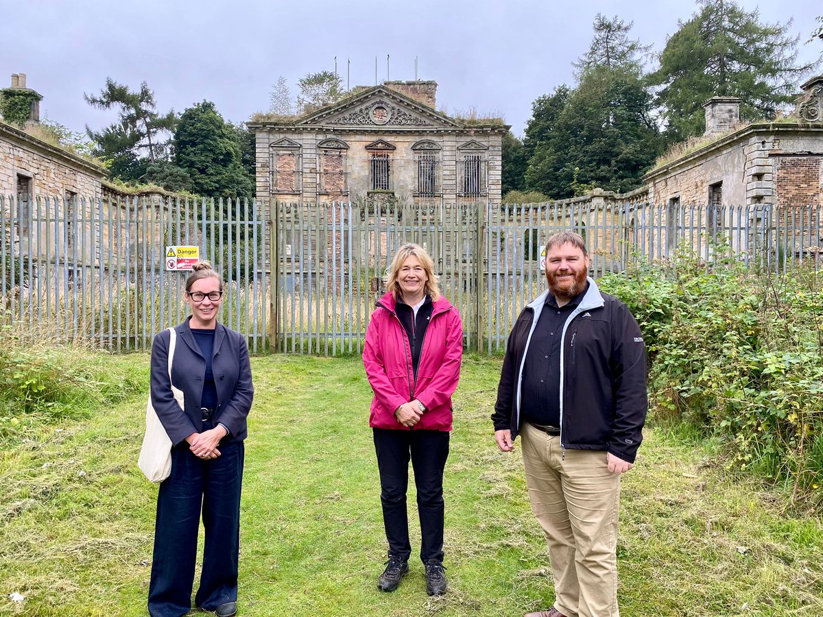 An onsite visit this morning to Mavisbank House with Pauline Megson from <a href="/HistEnvScotland/">Aileen Harding</a> &amp; Sarah Barron from <a href="/mavisbanktrust/">The Mavisbank Trust</a>. The restoration plans missed out on National Lottery Heritage funding recently but the battle to bring it back to life for the community continues!