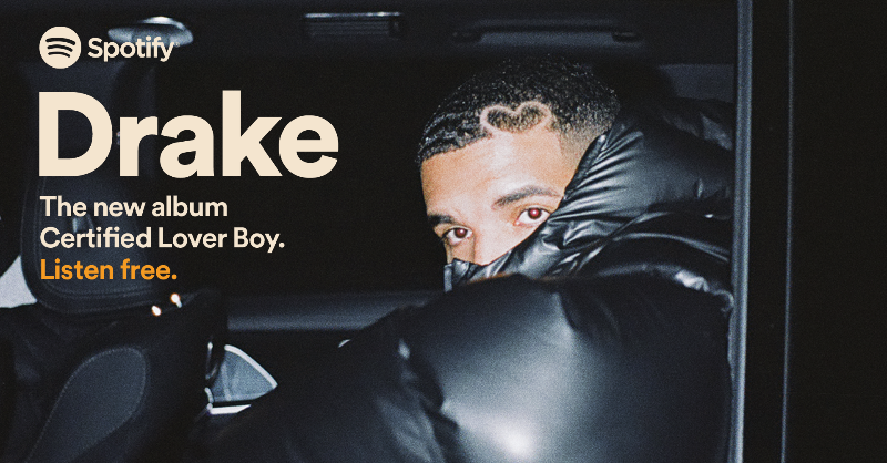 Spotify's tweet photo. CLB is finally here 🤰 Listen to Drake’s new album on Spotify now.