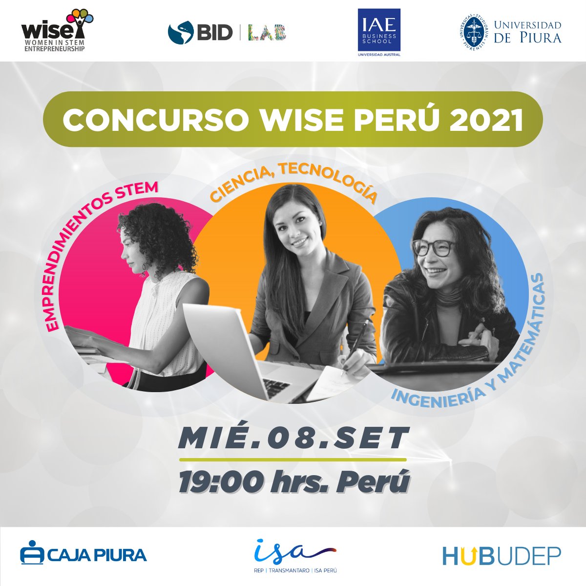 ¡Conoce a las 10 finalistas del concurso WISE Perú 2021!

Te esperamos este 8 de setiembre a las 7pm para descubrir proyectos relacionados a la Agroindustria, Educación, Ecología, Nutrición, IA y más ramas STEM que vienen impactando en el crecimiento del país ¡No te lo pierdas!