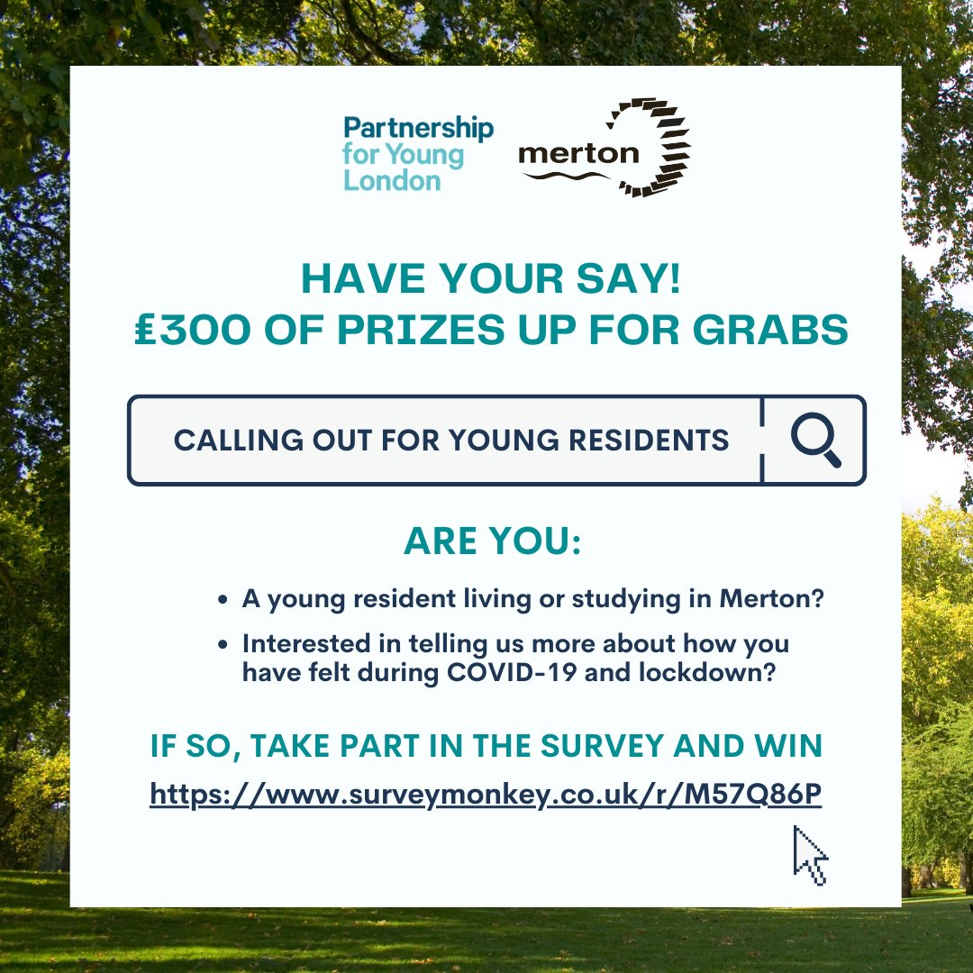 We want to hear from young people who live or study in Merton about how Covid-19 has changed their lives locally. HAVE YOUR SAY. WIN A PRIZE 
ow.ly/a4RY50FYxzi