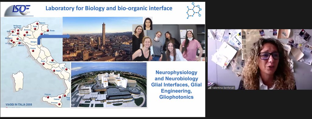 Thanks to Valentina Benfenati, and her #womeninscience team, for being with us online at #chem2Dmat 2021 and delivering an Invited contribution on "#Graphene interfaces and devices for selective modulation of glial cells"