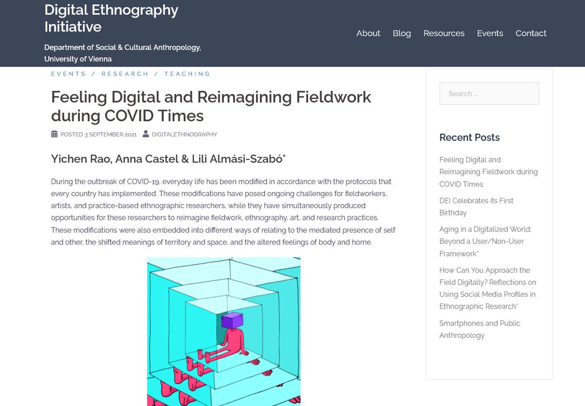 DEIVienna's tweet photo. new post to our blog by @rao_yc, Anna Castel &amp; Lili Almási-Szabó on "feeling digital" &amp; re-imagining fieldwork during COVID times:
https://t.co/UOtIUXCoyQ
#digitalethnography #ethnography #COVID19 #virtuality #presence https://t.co/Fm2PU6WvXo