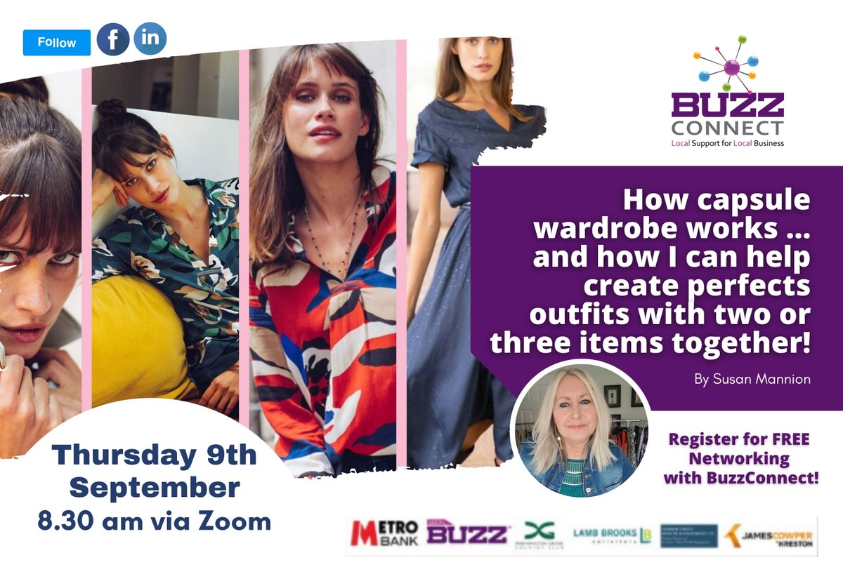 UKBuzzConnect's tweet image. ✅ Thursday 9th September 8:30 am at BuzzConnect ...How a capsule wardrobe works, moving from season to season and how I can help create complete outfits!
💥 Join @BuzzConnect FREE 💥

👉 Register here - lnkd.in/daUtqy6