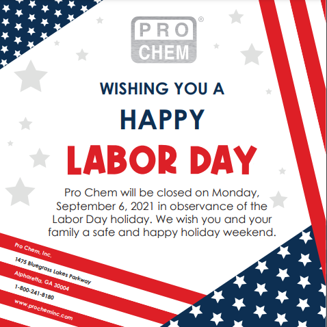 ProChemInc's tweet photo. Pro Chem would like to wish everyone a happy and safe Labor Day weekend!
#procheminc #prochem #laborday #labordayweekend #chemicals #industrialmaintenance https://t.co/4S1vsL15FE