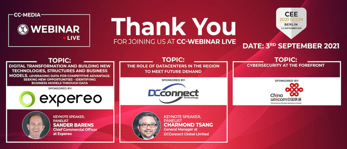 CC_GCCM's tweet photo. So much knowledge! Thank you for our Keynote speakers from Expereo, DCConnect Global, China Unicom, Panellists and guests. Click here to see events calendar &amp; Register for the sessions:  https://t.co/HrHq9edpoK #cc #ccmedia #ccwebinars #telcotopics #telecom #CEE2021GCCM https://t.co/zPvlX1SGvI