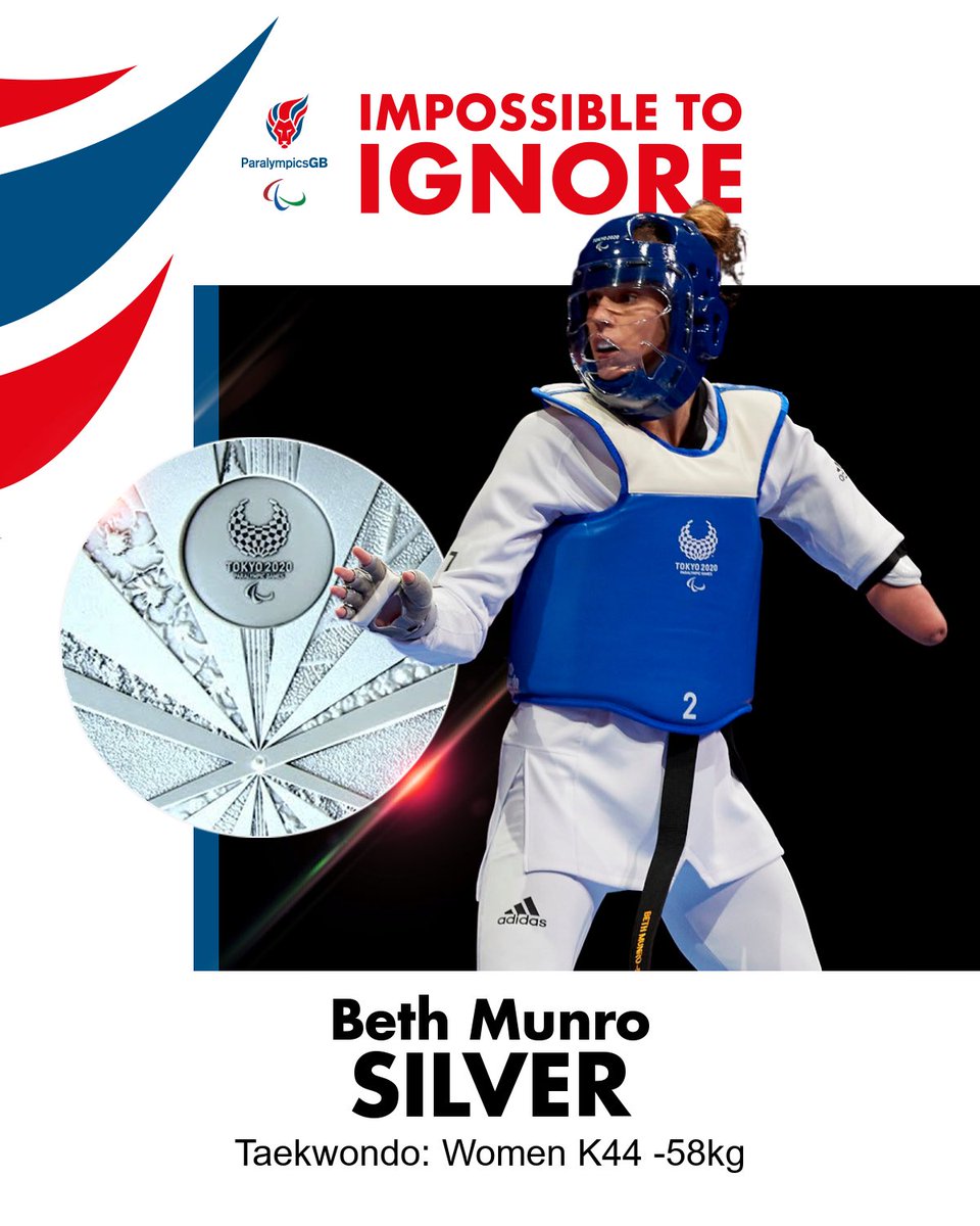 And a simply incredible SILVER for @BethMunro19 🥈 Our first Taekwondo medallist. Our 16th medal sport of Tokyo 2020: More sports than *any* other nation has ever achieved at a single Games. #ParalympicsGB 🙌